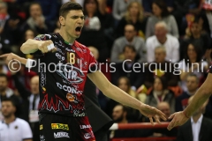 PERUGIA - ITALIA -74° CAMPIONATO CREDEM BANCA 2018/2019 - SIR SAFETY CONAD PERUGIA VS CUCINE LUBE CIVITANOVA - 13 GENNAIO 2019 - IN FOTO:PODRASCANIN MARKO ESULTA